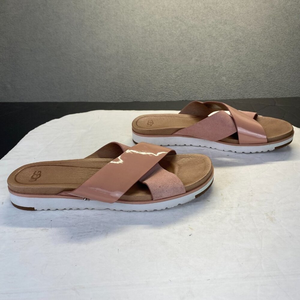 UGG Kari Slide Sandals Crisscross Pink Leather Suede Size 8.5-1107889